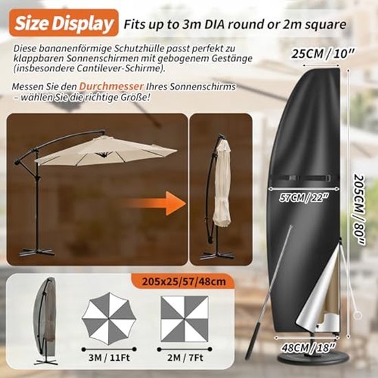 Parasolhoes voor parasol - Zwart - Beschermhoes tuinparasol - Waterdicht