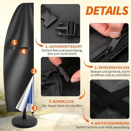 Parasolhoes voor parasol - Zwart - Beschermhoes tuinparasol - Waterdicht