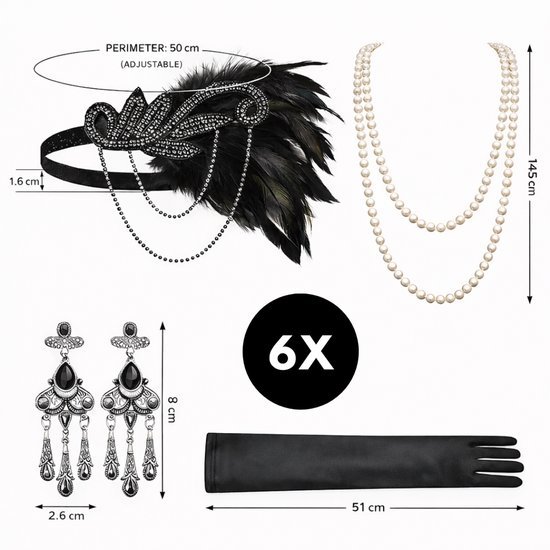 Charleston verkleedset dames - Jaren 20 - Gatsby accessoire set - 6-delig