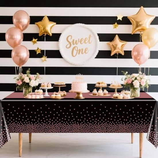 Tafelkleed Luxe - Wegwerp tafellaken - 130 x 220 cm - Roze/zwart