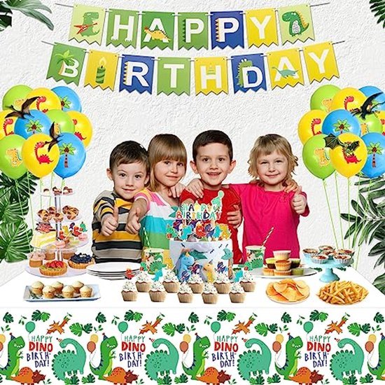Tafelkleed Happy Birthday Dino - Wegwerp tafellaken - 130 x 220 cm