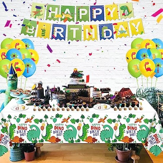 Tafelkleed Happy Birthday Dino - Wegwerp tafellaken - 130 x 220 cm