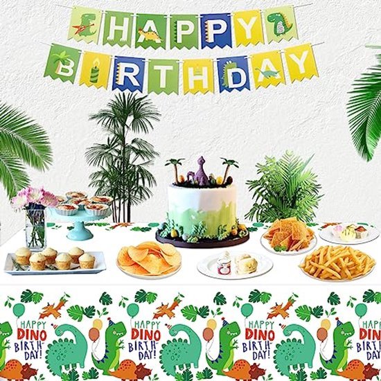 Tafelkleed Happy Birthday Dino - Wegwerp tafellaken - 130 x 220 cm