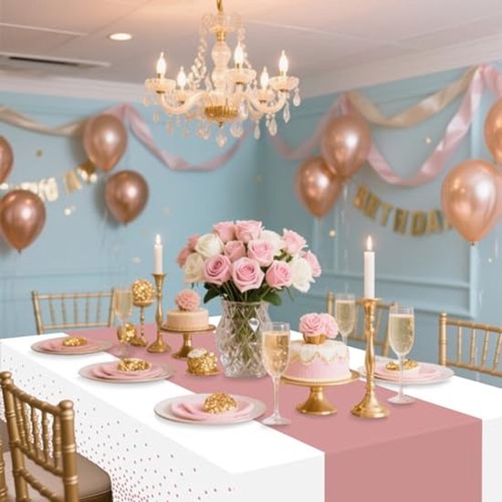Tafelkleed Glamour - Wegwerp tafellaken - 130 x 220 cm - Roze/wit
