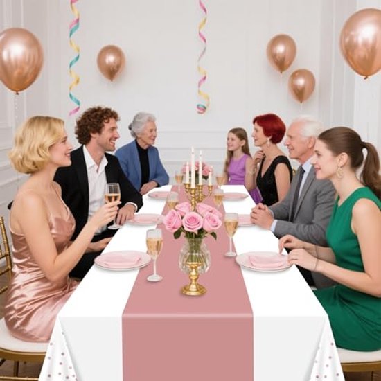 Tafelkleed Glamour - Wegwerp tafellaken - 130 x 220 cm - Roze/wit