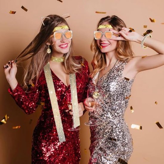Disco verkleedset dames - Glitter accessoireset - 7-delig - Goud