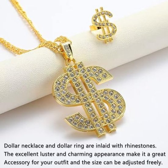 Rapper verkleedset heren - Gangster accessoireset - Goud - 4-delig