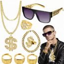 Rapper accessoireset heren - Gangster verkleedset - Goud - 8-delig