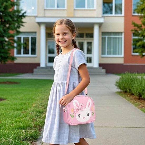 Roze handtas met zonnebril en haarclips voor kinderen - Konijn