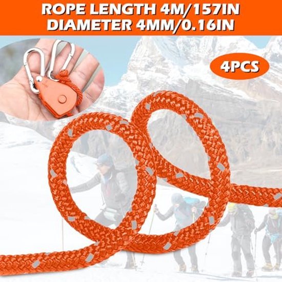 Scheerlijnen 4 stuks - Met spanner - Reflecterend - Camping en kamperen - Oranje