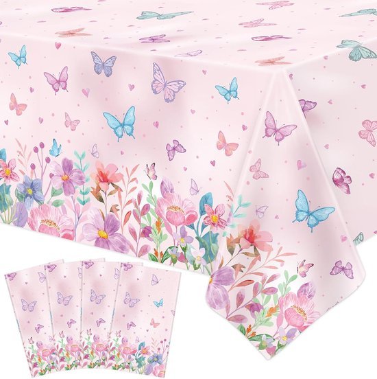 Tafelkleed bloemen en vlinders - Wegwerp tafellaken - 130 x 220 cm