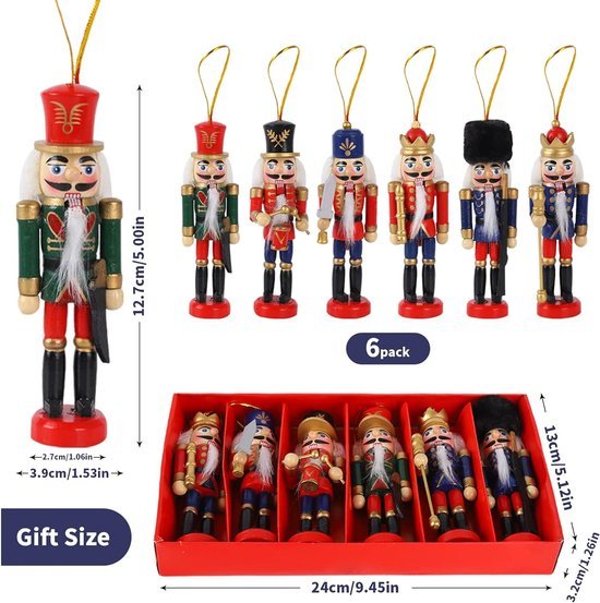 Hangende notenkrakers - Kerstmis - Mini houten soldaatjes - 6 stuks
