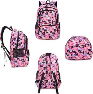 Rugzak met lunchtas en etui - Roze/beige - Schooltassen set