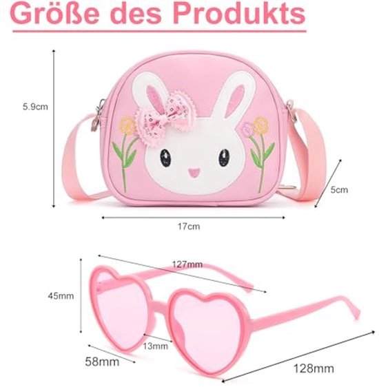 Roze handtas met zonnebril en haarclips voor kinderen - Konijn