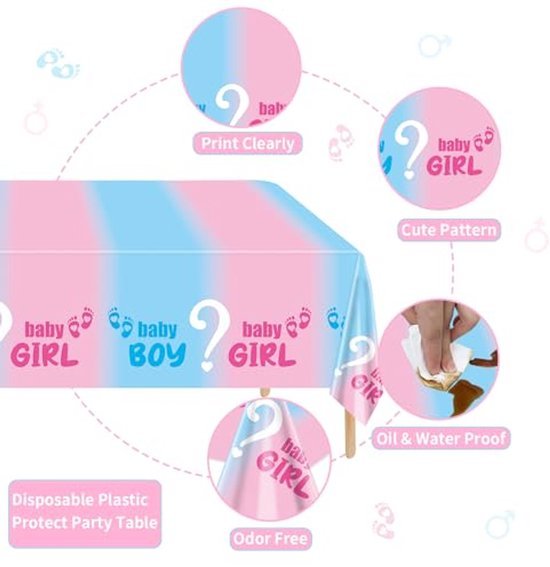 Tafelkleed Boy or Girl - Gender reveal - Wegwerp tafellaken - 130 x 220 cm