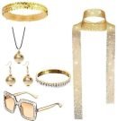 Disco verkleedset dames - Glitter accessoireset - 7-delig - Goud