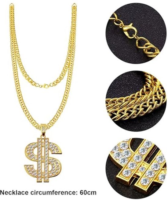 Rapper verkleedset heren - Gangster accessoireset - Goud - 4-delig