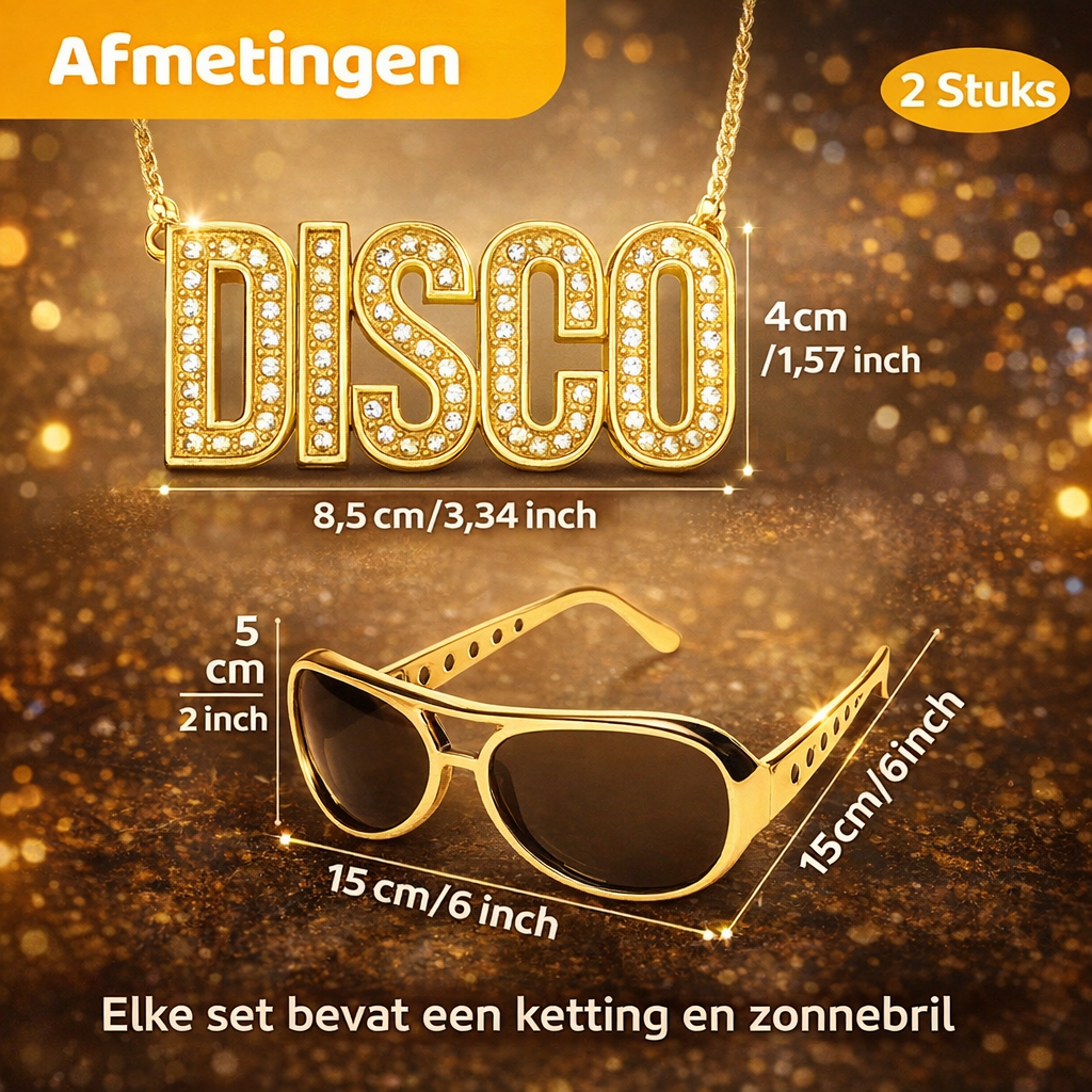 Disco verkleedset heren - Ketting met zonnebril - 80s en 90s - Goud