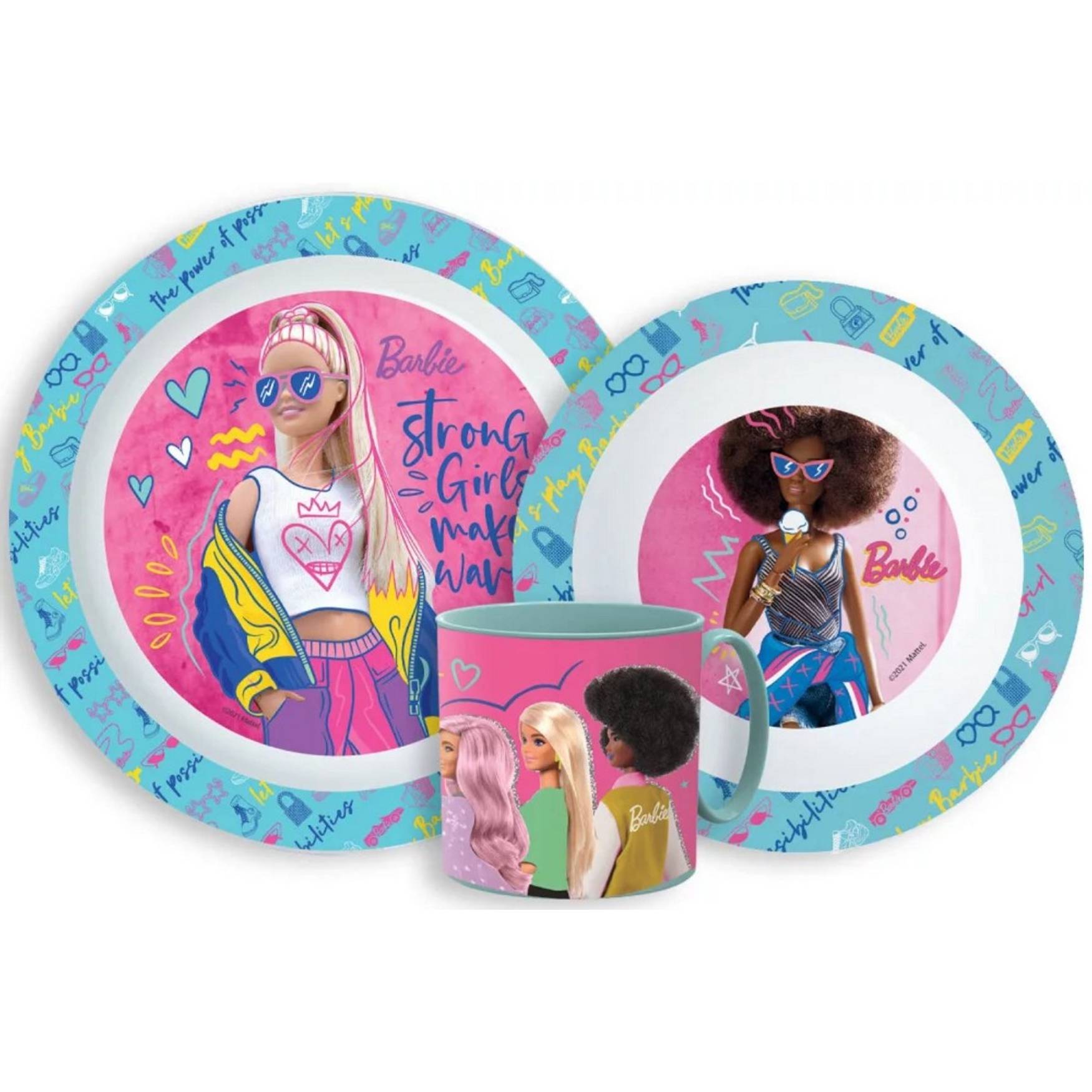 Barbie Serviesset voor kinderen - Barbie Stylish dinerset - Roze/blauw 1 Barbie Serviesset voor kinderen - Barbie Stylish dinerset - Rozeblauw