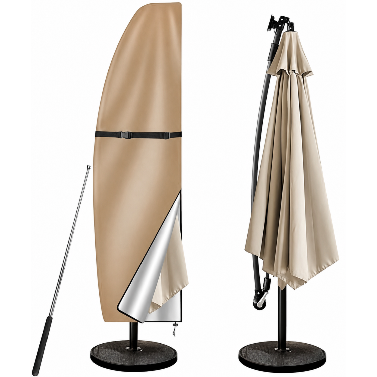 Parasolhoes voor parasol - Beige - Beschermhoes tuinparasol - Waterdicht