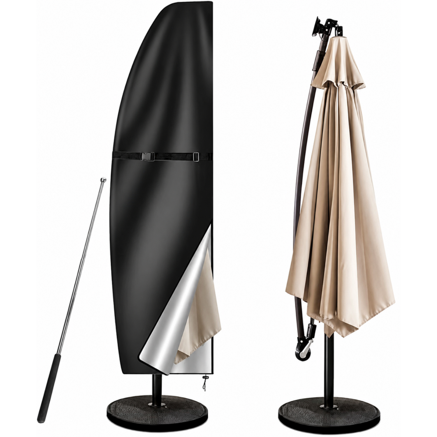 Parasolhoes voor parasol - Zwart - Beschermhoes tuinparasol - Waterdicht