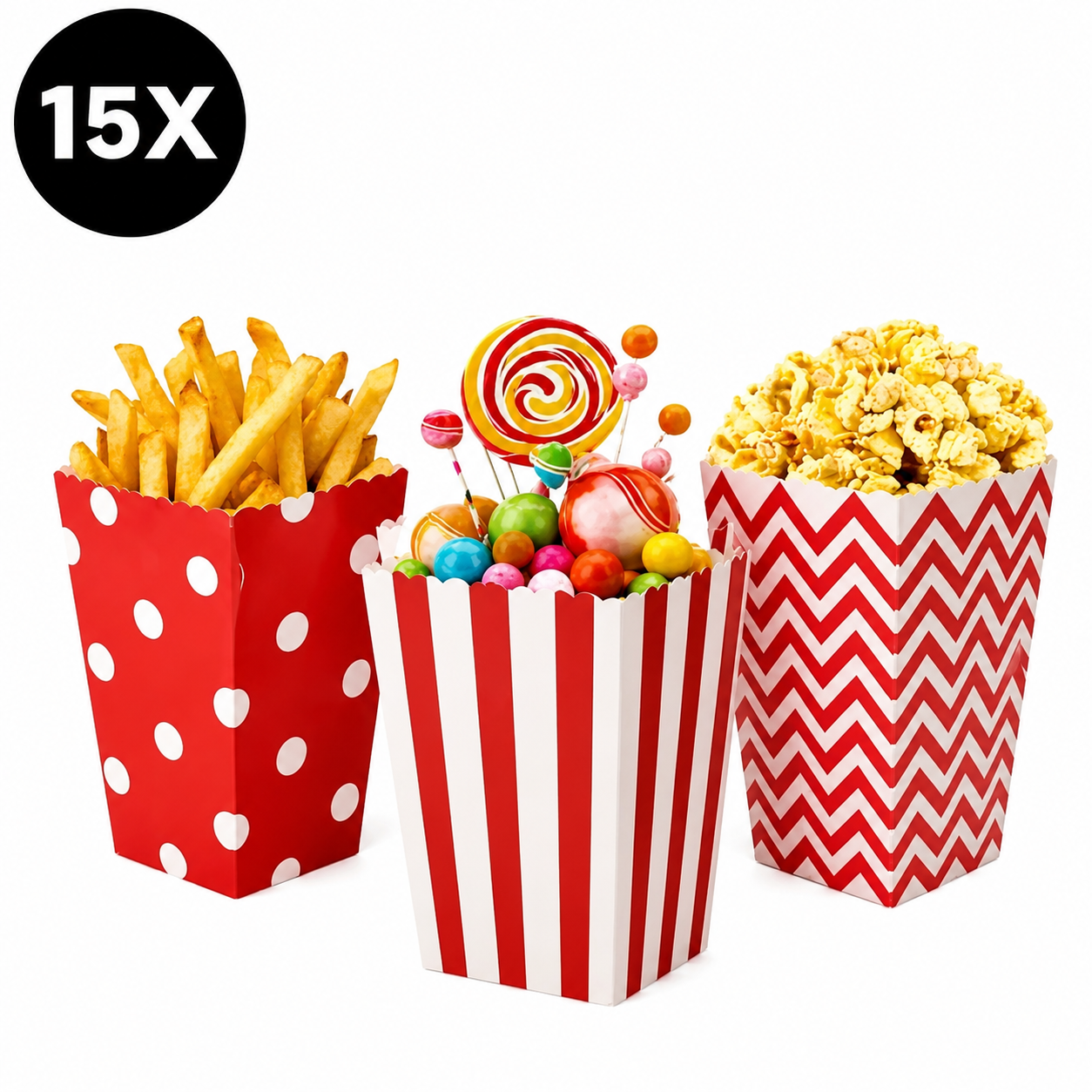 Popcorn Bakjes - Voor verjaardagen, feestjes, uitdelen - 15 stuks - Rood