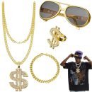 Rapper verkleedset heren - Gangster accessoireset - Goud - 4-delig