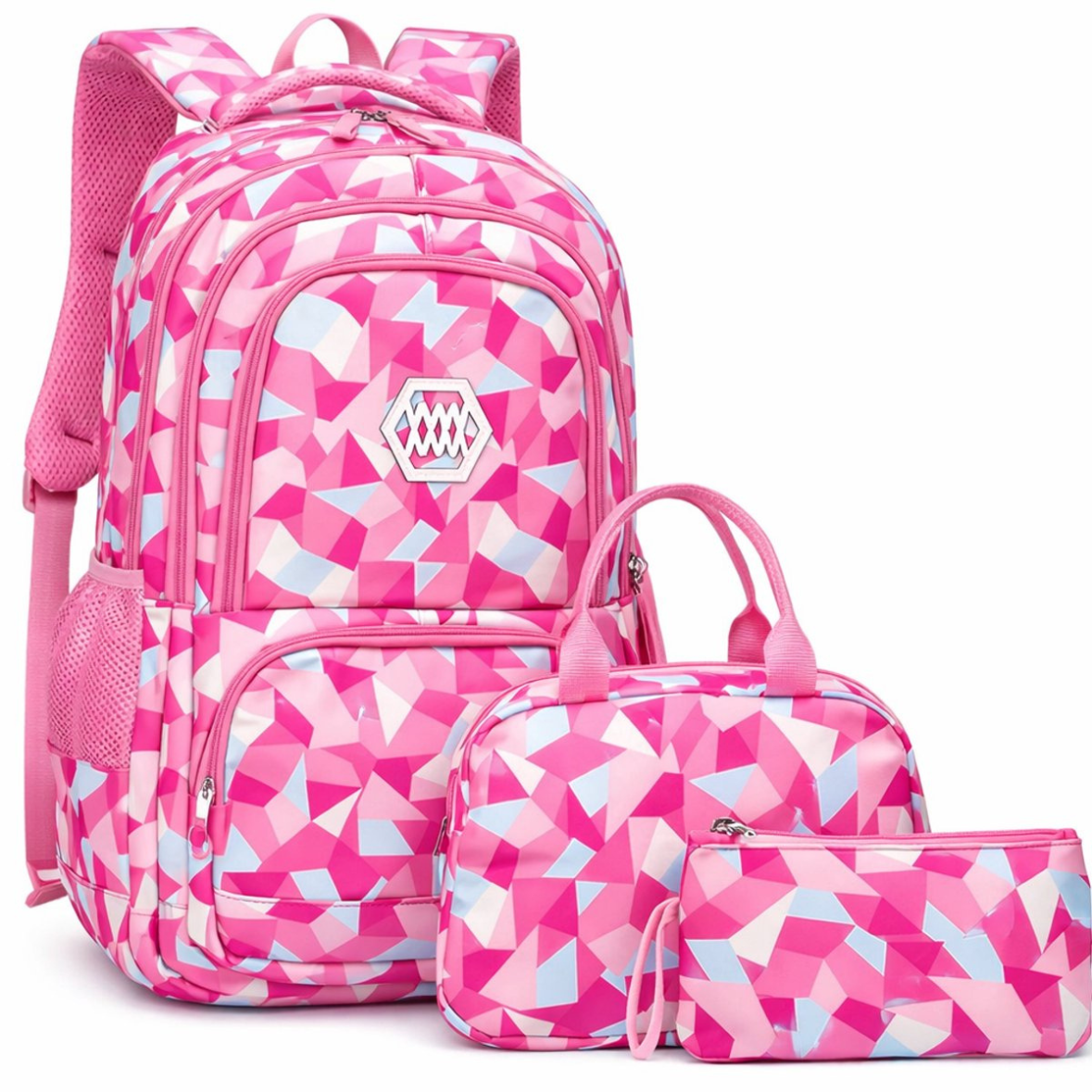 Rugzak met lunchtas en etui - Roze/beige - Schooltassen set