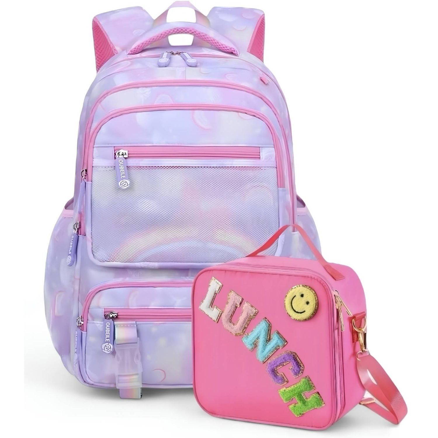 Schooltas met lunchtas - Rugzak set voor kinderen - Paars/roze