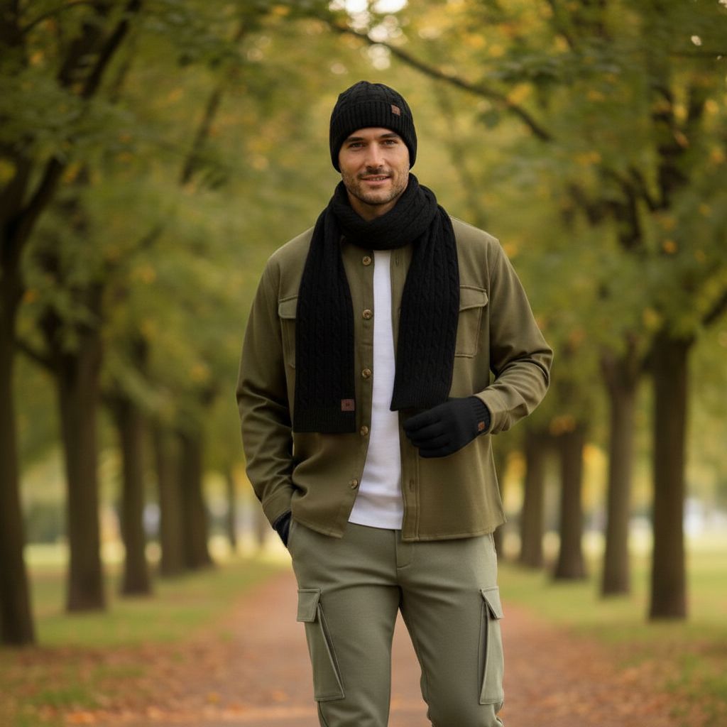 Winterset-Unisex-–-Muts-sjaal-en-handschoenen-Zwart-Model-Ultiluxe